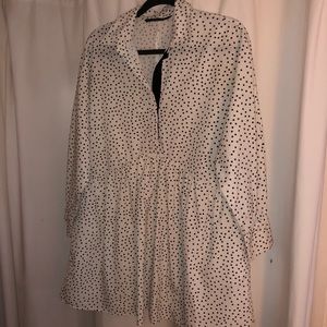 Zara long sleeve white dress with black polka dots